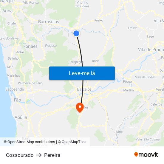 Cossourado to Pereira map