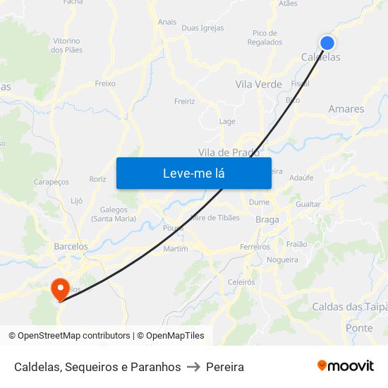 Caldelas, Sequeiros e Paranhos to Pereira map