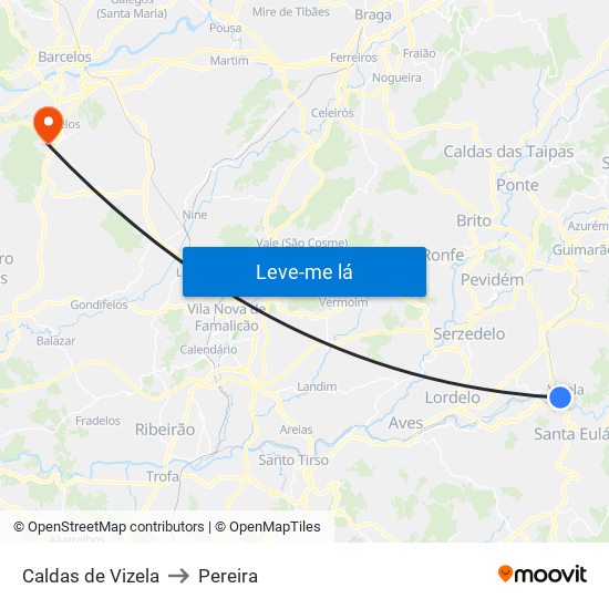 Caldas de Vizela to Pereira map