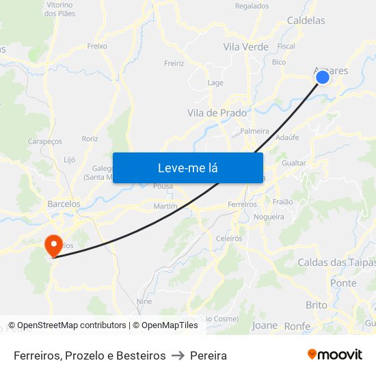 Ferreiros, Prozelo e Besteiros to Pereira map