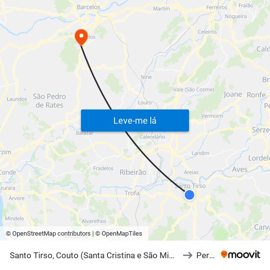 Santo Tirso, Couto (Santa Cristina e São Miguel) e Burgães to Pereira map