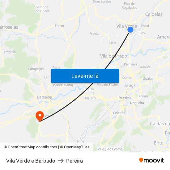 Vila Verde e Barbudo to Pereira map