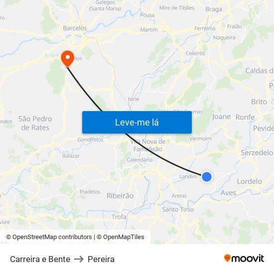 Carreira e Bente to Pereira map