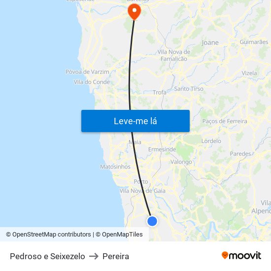 Pedroso e Seixezelo to Pereira map