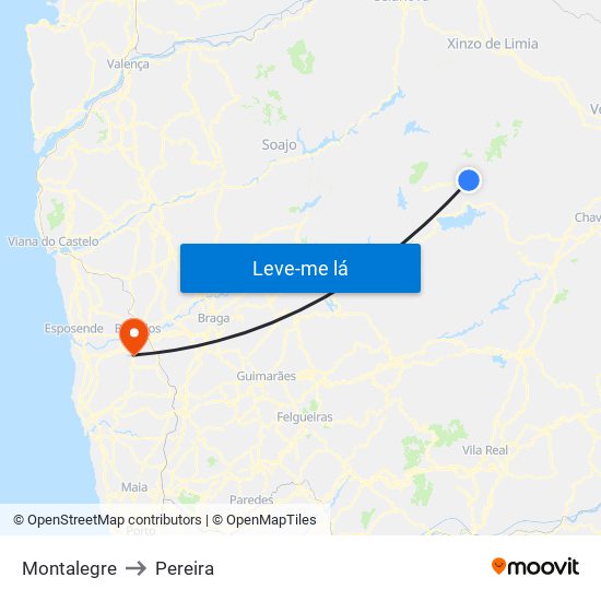 Montalegre to Pereira map