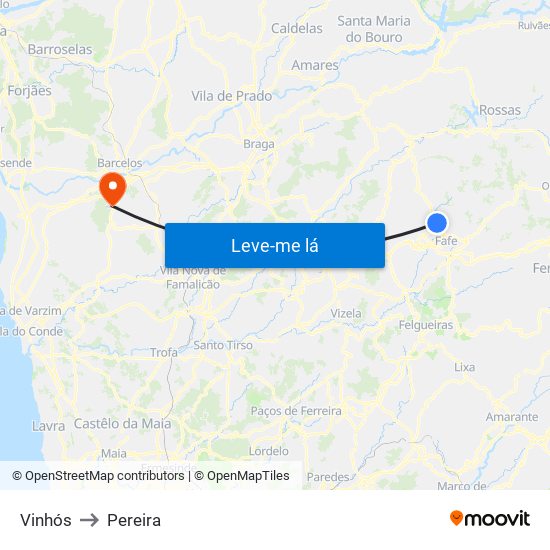 Vinhós to Pereira map