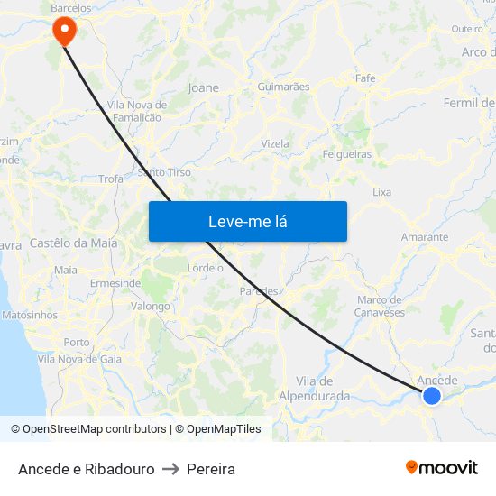 Ancede e Ribadouro to Pereira map