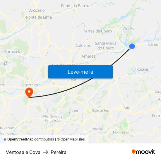 Ventosa e Cova to Pereira map