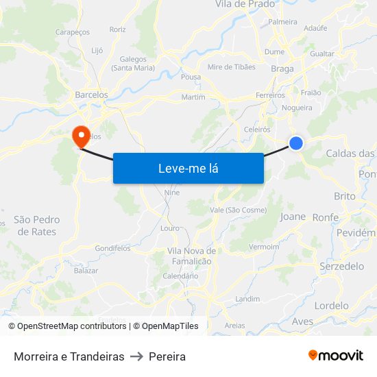 Morreira e Trandeiras to Pereira map