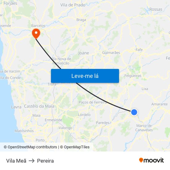 Vila Meã to Pereira map