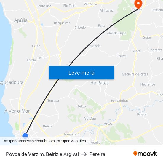 Póvoa de Varzim, Beiriz e Argivai to Pereira map