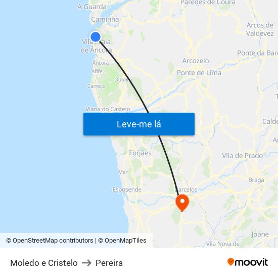 Moledo e Cristelo to Pereira map