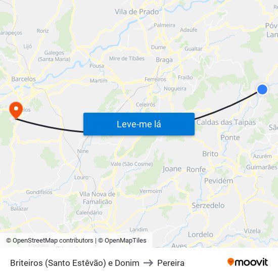 Briteiros (Santo Estêvão) e Donim to Pereira map