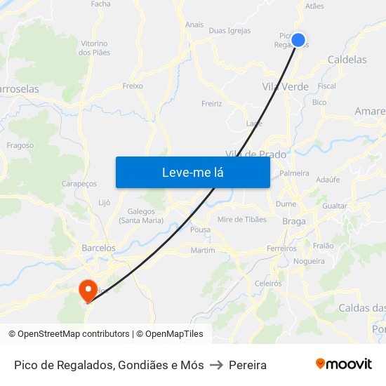 Pico de Regalados, Gondiães e Mós to Pereira map