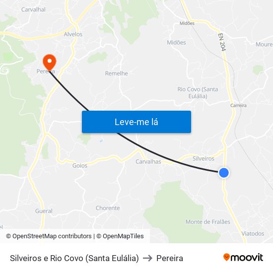 Silveiros e Rio Covo (Santa Eulália) to Pereira map
