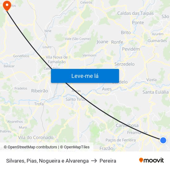 Silvares, Pias, Nogueira e Alvarenga to Pereira map