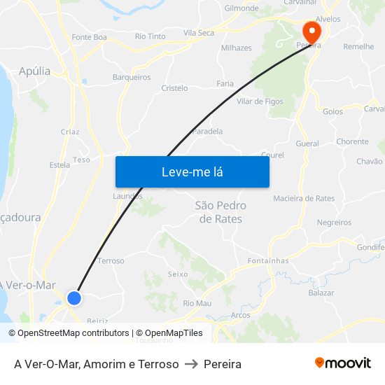 A Ver-O-Mar, Amorim e Terroso to Pereira map