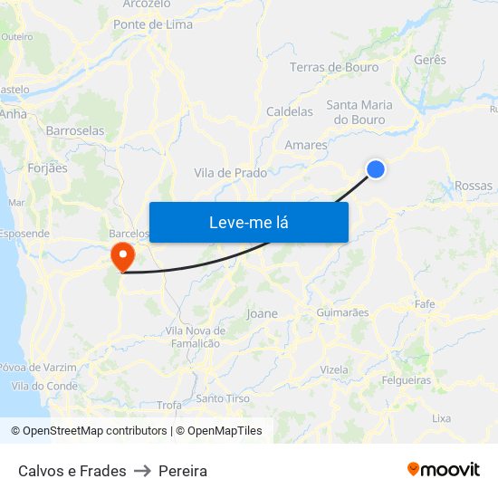 Calvos e Frades to Pereira map