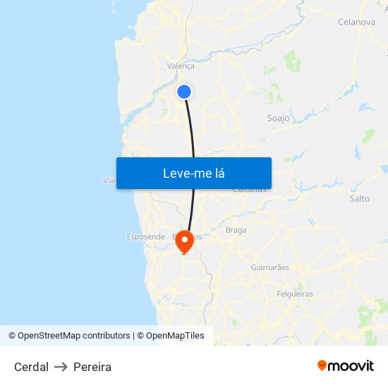 Cerdal to Pereira map