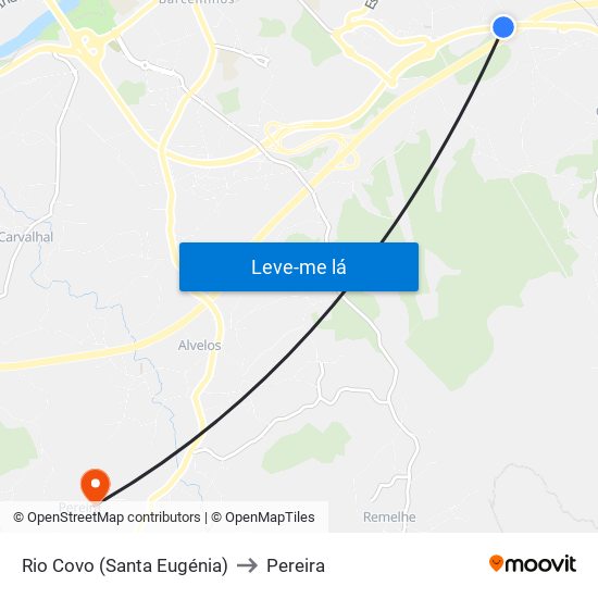 Rio Covo (Santa Eugénia) to Pereira map