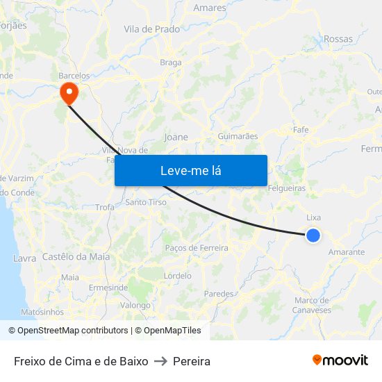 Freixo de Cima e de Baixo to Pereira map