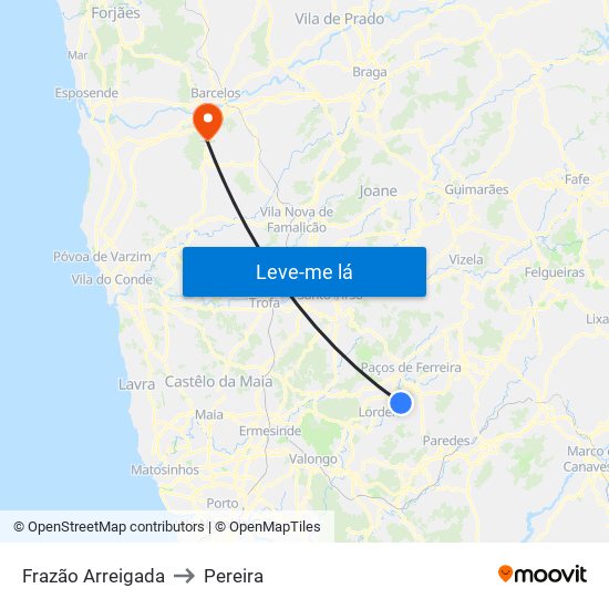 Frazão Arreigada to Pereira map