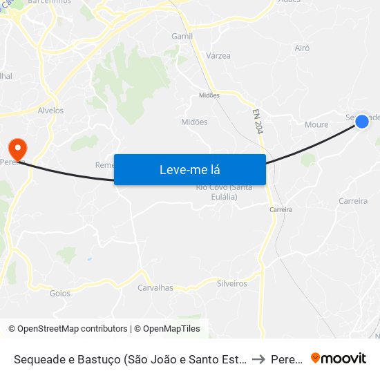 Sequeade e Bastuço (São João e Santo Estêvão) to Pereira map