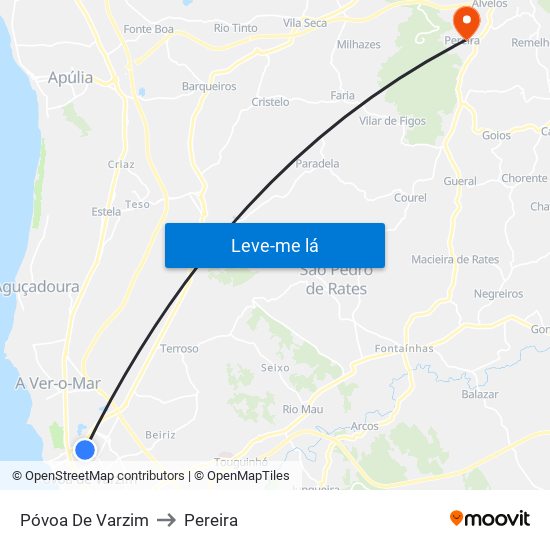 Póvoa De Varzim to Pereira map
