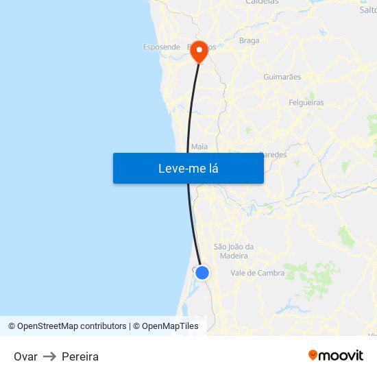 Ovar to Pereira map