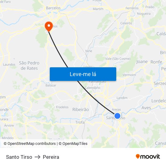 Santo Tirso to Pereira map