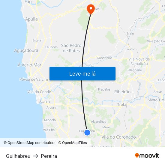 Guilhabreu to Pereira map