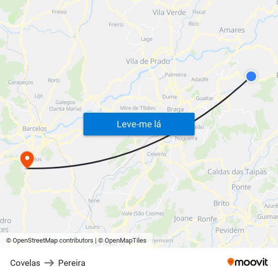 Covelas to Pereira map