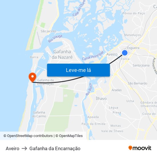 Aveiro to Gafanha da Encarnação map