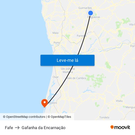 Fafe to Gafanha da Encarnação map