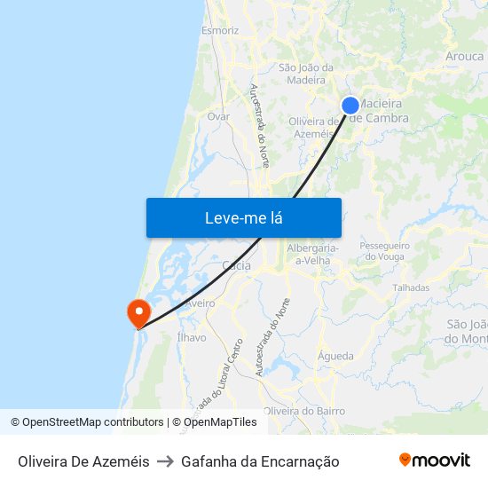 Oliveira De Azeméis to Gafanha da Encarnação map