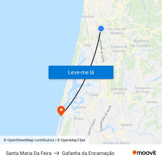 Santa Maria Da Feira to Gafanha da Encarnação map