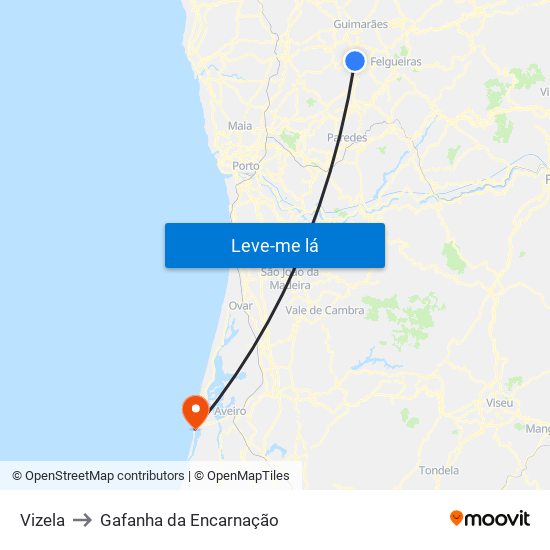 Vizela to Gafanha da Encarnação map