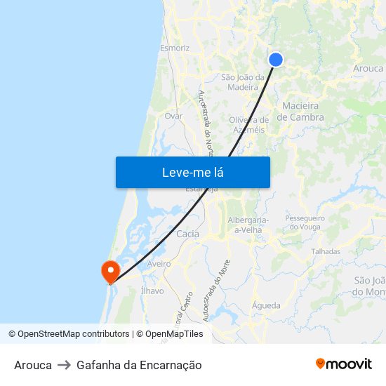 Arouca to Gafanha da Encarnação map