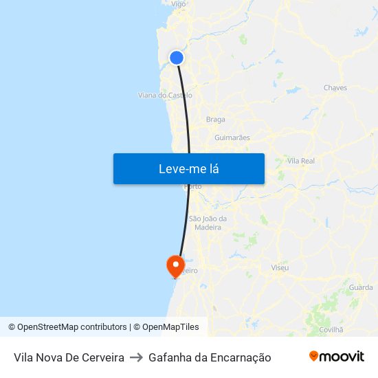 Vila Nova De Cerveira to Gafanha da Encarnação map