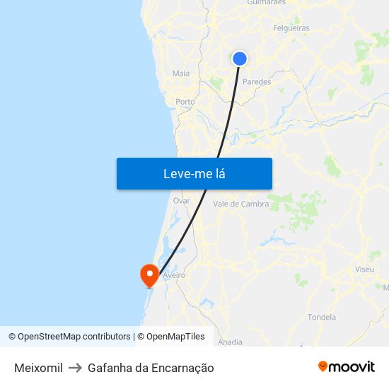 Meixomil to Gafanha da Encarnação map