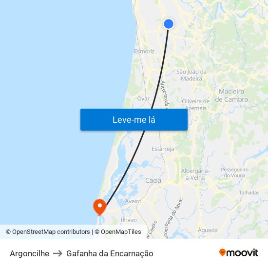 Argoncilhe to Gafanha da Encarnação map