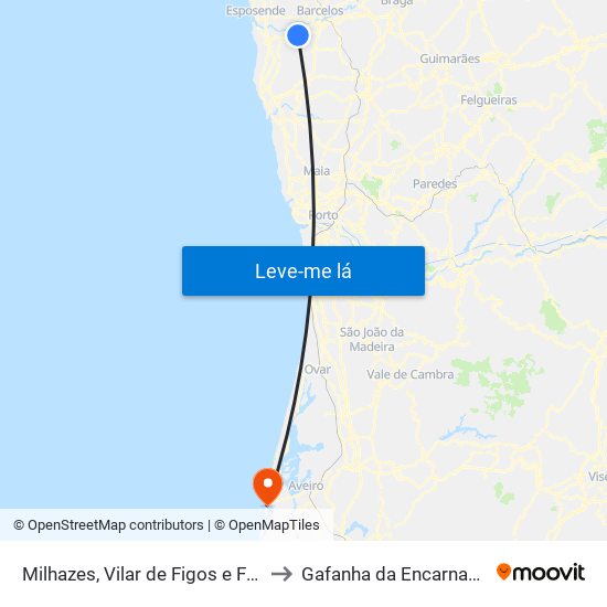 Milhazes, Vilar de Figos e Faria to Gafanha da Encarnação map