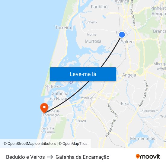 Beduído e Veiros to Gafanha da Encarnação map