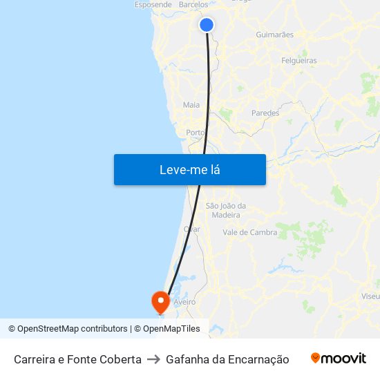 Carreira e Fonte Coberta to Gafanha da Encarnação map