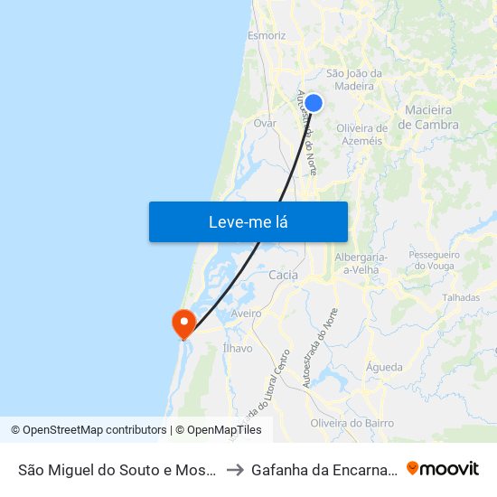 São Miguel do Souto e Mosteirô to Gafanha da Encarnação map