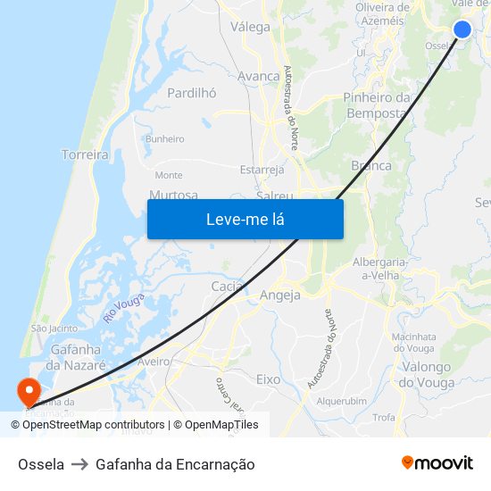 Ossela to Gafanha da Encarnação map