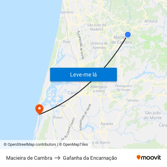 Macieira de Cambra to Gafanha da Encarnação map