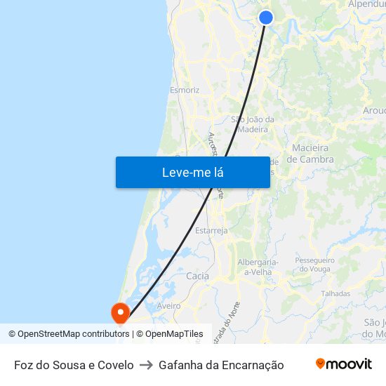 Foz do Sousa e Covelo to Gafanha da Encarnação map