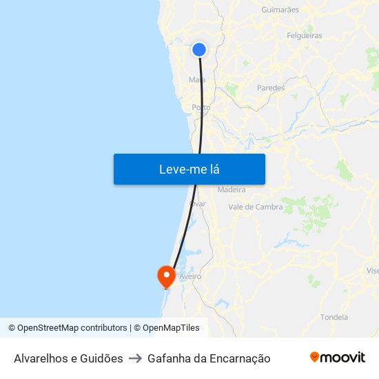 Alvarelhos e Guidões to Gafanha da Encarnação map