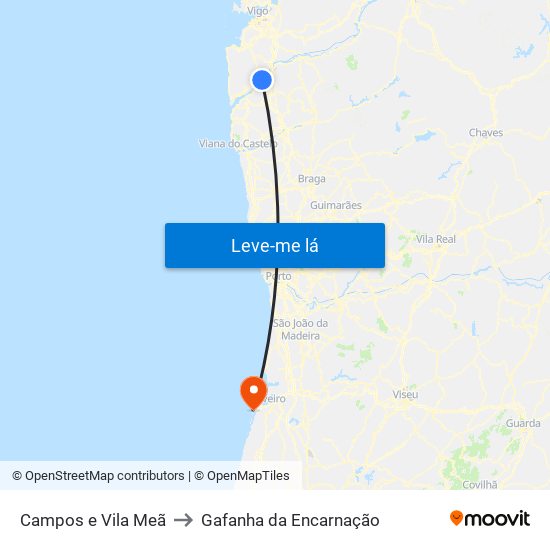 Campos e Vila Meã to Gafanha da Encarnação map